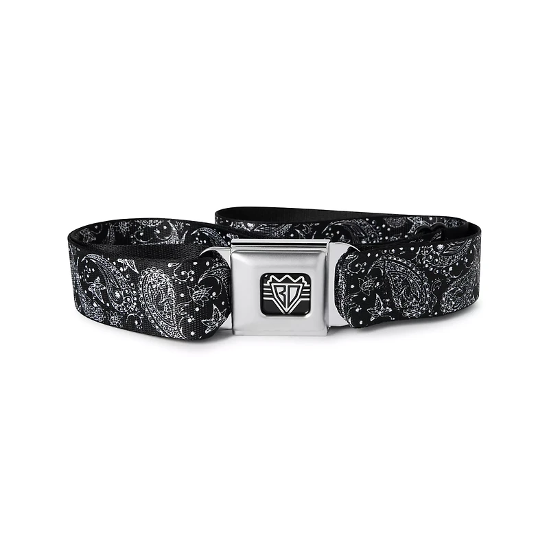 Buckle-Down Black and White Paisley Seatbelt Belt