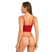 Red Mesh Lace-Up Corset