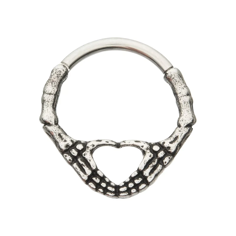 Skeleton Hand Heart Septum Ring - 16 Gauge