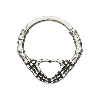 Skeleton Hand Heart Septum Ring - 16 Gauge