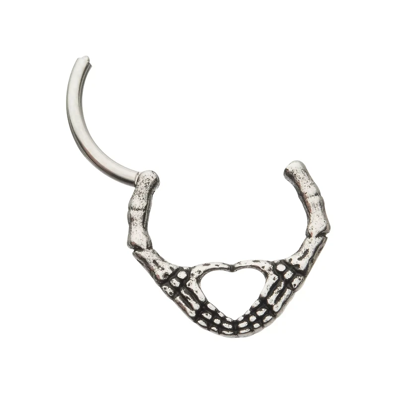 Skeleton Hand Heart Septum Ring - 16 Gauge