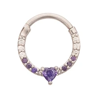 Purple CZ Heart Hinge Septum Ring - 16 Gauge