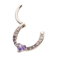 Purple CZ Heart Hinge Septum Ring - 16 Gauge