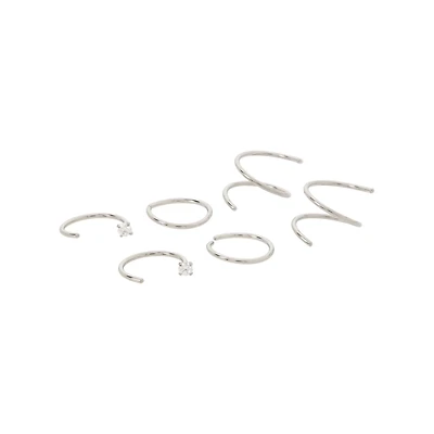 Multi-Pack Basic Spiral and Half Nose Hoops 6 Pack - 20 Gauge