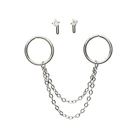 Multi-Pack Silver Chain Hoops and Nose Pins 4 Pack - 18 Gauge