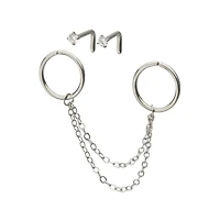 Multi-Pack Silver Chain Hoops and Nose Pins 4 Pack - 18 Gauge