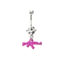 Pink Uzi Dangle Belly Ring - 14 Gauge