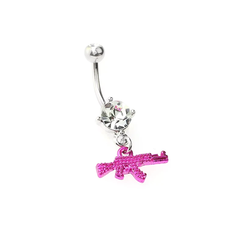 Pink Uzi Dangle Belly Ring - 14 Gauge