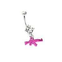 Pink Uzi Dangle Belly Ring - 14 Gauge