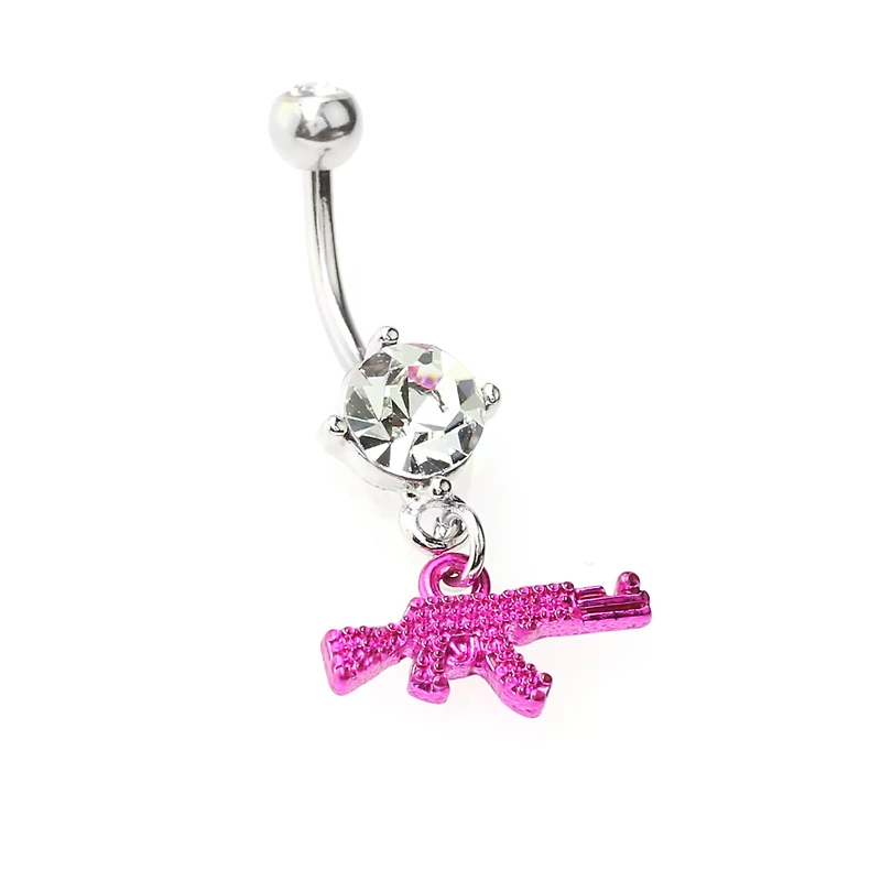 Pink Uzi Dangle Belly Ring - 14 Gauge