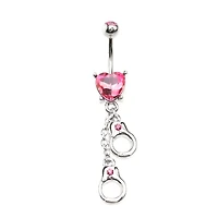 Pink Heart Hand Cuff Belly Ring - 14 Gauge