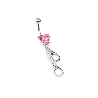 Pink Heart Hand Cuff Belly Ring - 14 Gauge