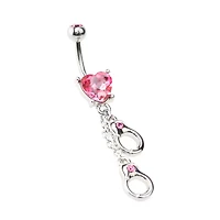 Pink Heart Hand Cuff Belly Ring - 14 Gauge
