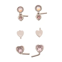 Multi-Pack CZ L-Bend Pink Heart Nose Rings 6 Pack - 20 Gauge
