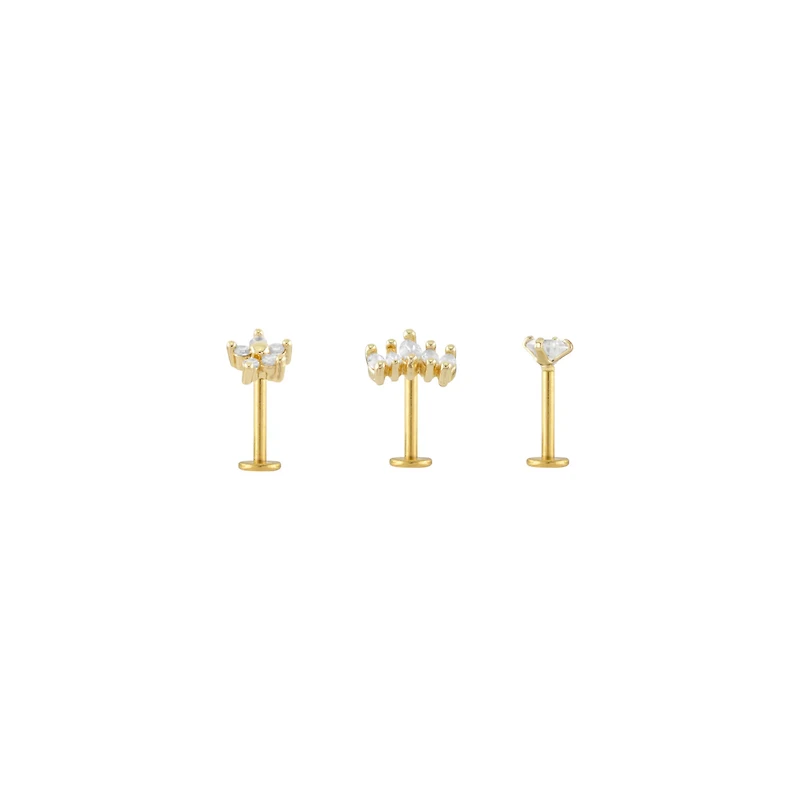 Multi-Pack Goldtone CZ Labret Lip Rings Pack