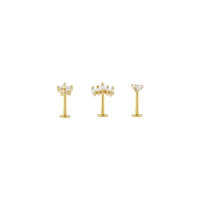Multi-Pack Goldtone CZ Labret Lip Rings 3 Pack - 16 Gauge