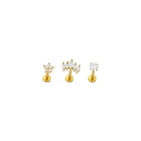Multi-Pack CZ Shape Gold-Plated Labret Lip Rings - 3 Pack