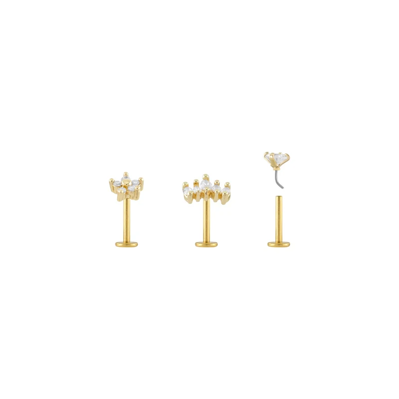 Multi-Pack CZ Shape Gold-Plated Labret Lip Rings - 3 Pack