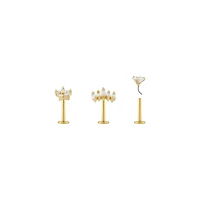 Multi-Pack CZ Shape Gold-Plated Labret Lip Rings - 3 Pack