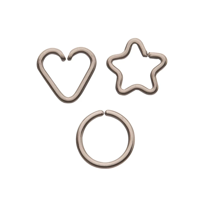 Multi-Pack Silvertone Seamless Hoop Heart and Star Earrings 3 Pack - 16 Gauge