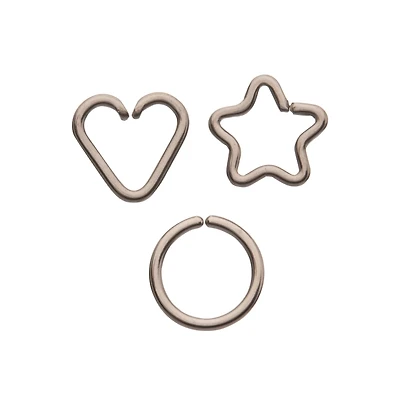 Multi-Pack Silvertone Seamless Hoop Heart and Star Earrings 3 Pack - 16 Gauge