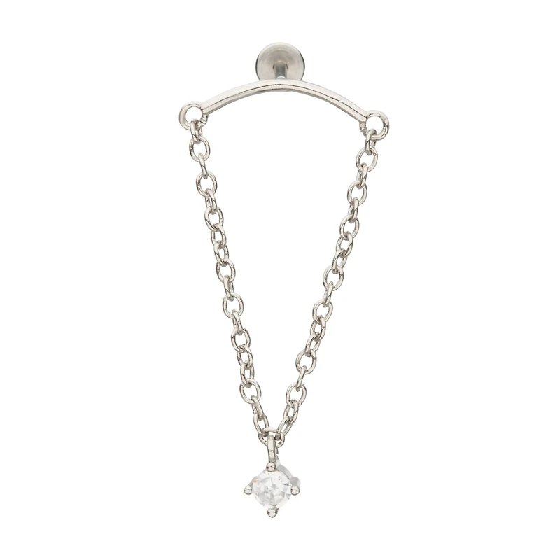 CZ Helix Dangle Chain Earring - 18 Gauge