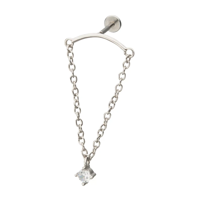 CZ Helix Dangle Chain Earring - 18 Gauge