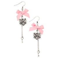 Bow Heart Lock and Key Dangle Earrings