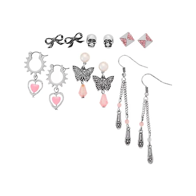 Multi-Pack Gothic Coquette Stud and Dangle Earrings - 6 Pair