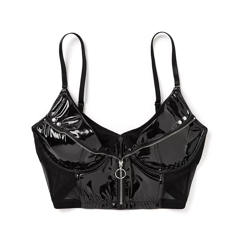 Black Pleather Zipper Bralette