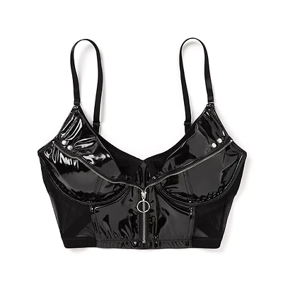 Black Pleather Zipper Bralette