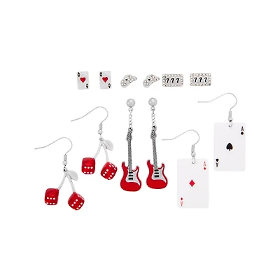 Multi-Pack CZ Cherry Dice Dangle and Stud Earrings - 6 Pack