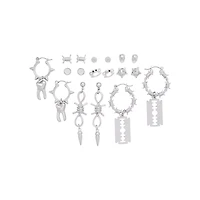 Multi-Pack Barbed Wire Razor Tooth Stud Earrings and Dangle Earrings 9 Pair - 20 Gauge