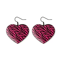 Pink Zebra Print Heart Dangle Earrings