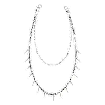 Silvertone Double Row Barbed Spike Wallet Chain