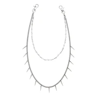 Silvertone Double Row Barbed Spike Wallet Chain