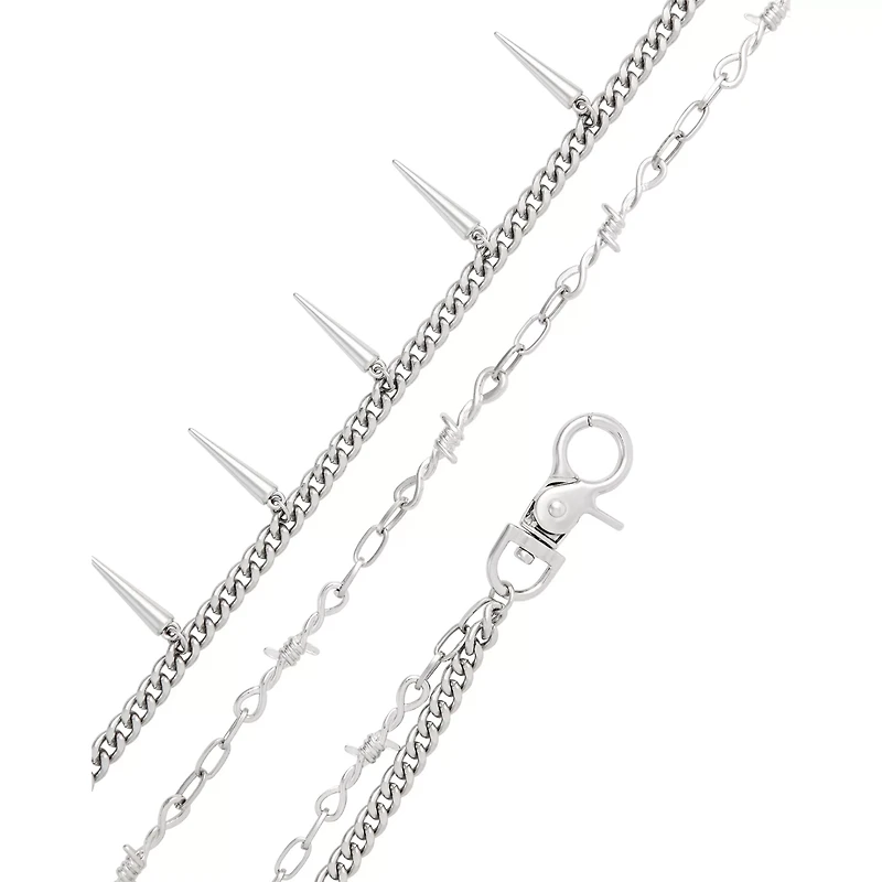 Silvertone Double Row Barbed Spike Wallet Chain