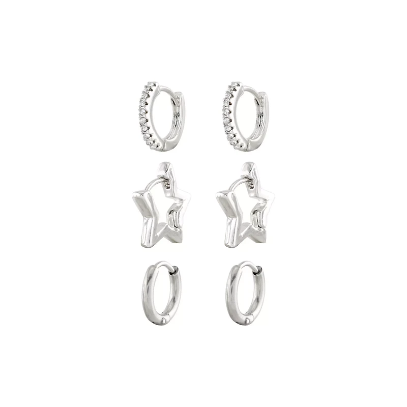 Multi-Pack Silvertone Star Hoops 3 Pair - 18 Gauge