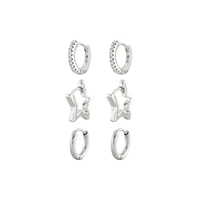 Multi-Pack Silvertone Star Hoops 3 Pair - 18 Gauge