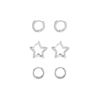 Multi-Pack Silvertone Star Hoops 3 Pair - 18 Gauge