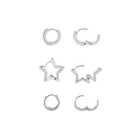 Multi-Pack Silvertone Star Hoops 3 Pair - 18 Gauge