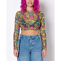 Trippy Smiley Face Mesh Crop Top