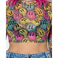 Trippy Smiley Face Mesh Crop Top