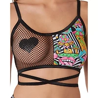 Trippy Lip Mushroom Half Mesh Bralette