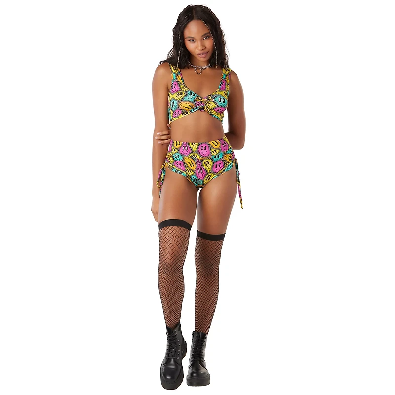 Smiley Face Print Drawstring Shorts