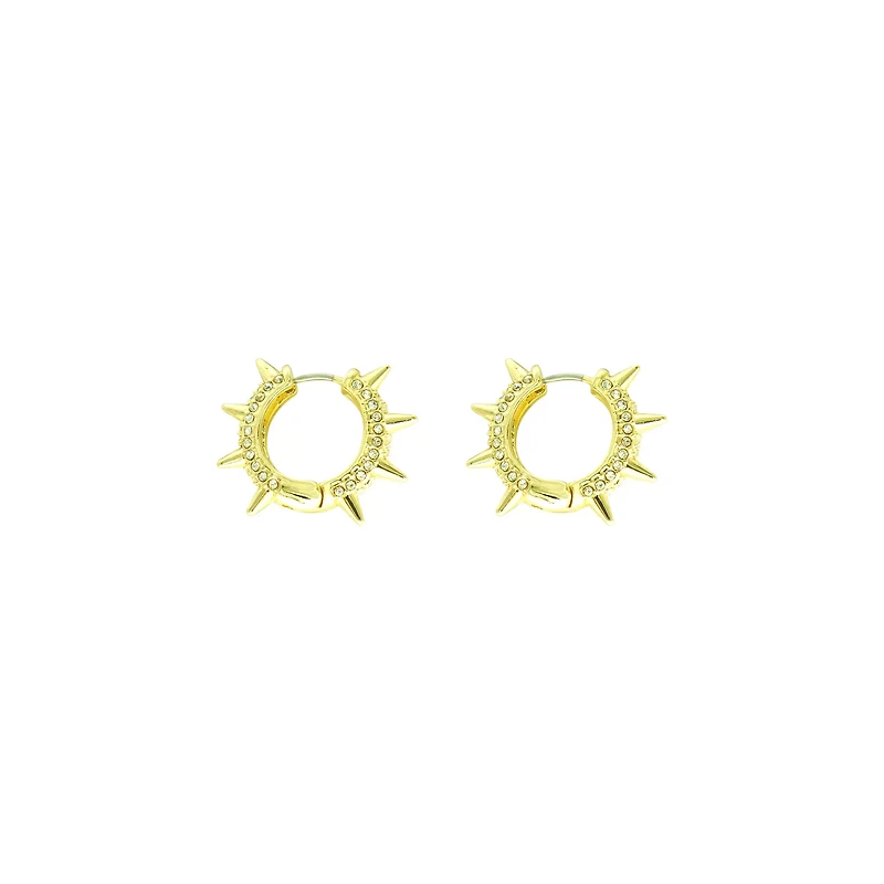 CZ Gold Plated Spike Huggie Earrings - 18 Gauge