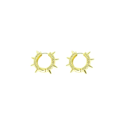CZ Gold Plated Spike Huggie Earrings - 18 Gauge
