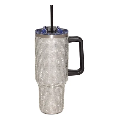Silver Rhinestone Tumbler with Straw - 40 oz.