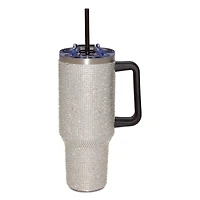 Silver Rhinestone Tumbler with Straw - 40 oz.