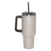 Silver Rhinestone Tumbler with Straw - 40 oz.